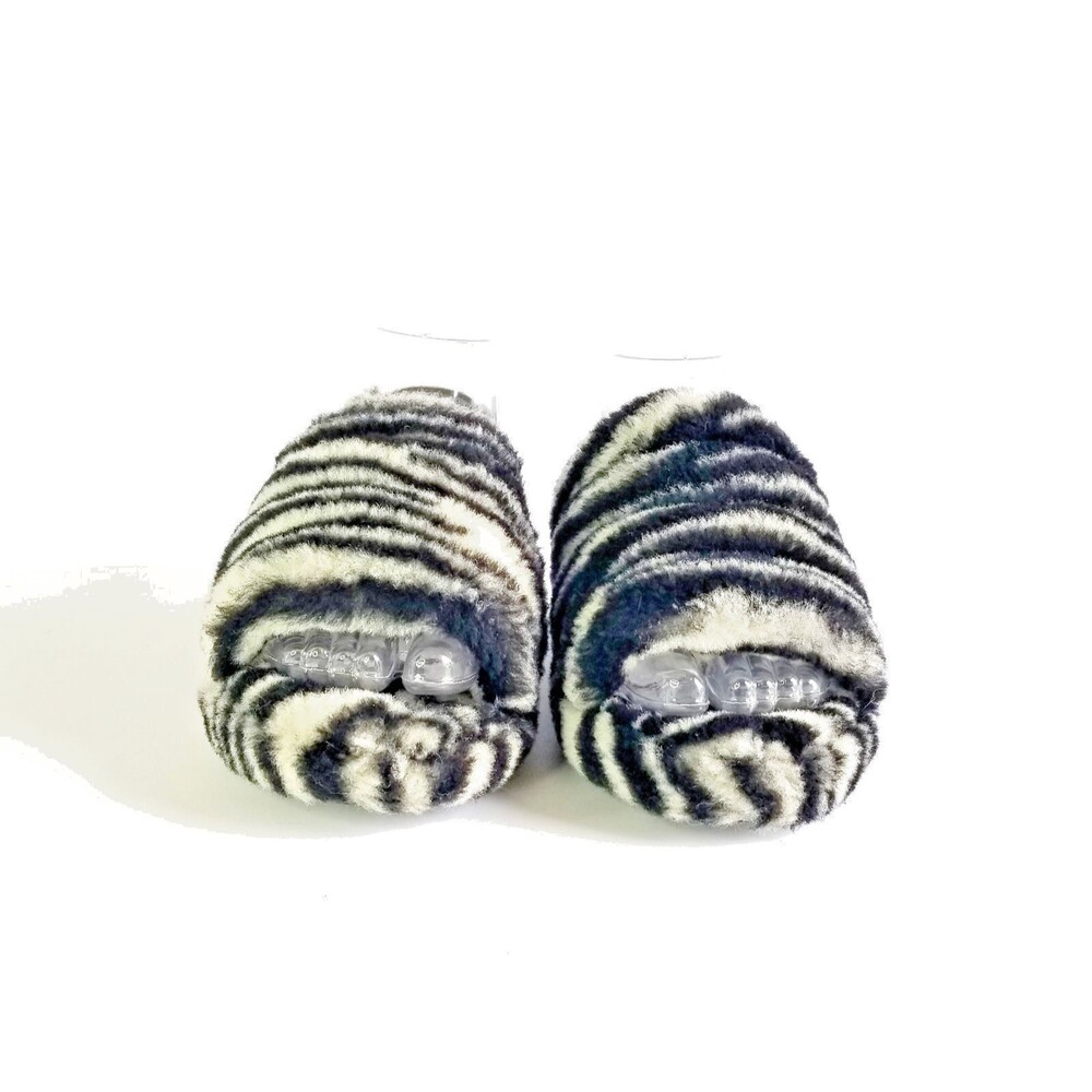 UGG Fluff Yeah Slide Black White Zebra Slipper Sandal Sz 5 36 Sheepskin Fur - Picture 6 of 14